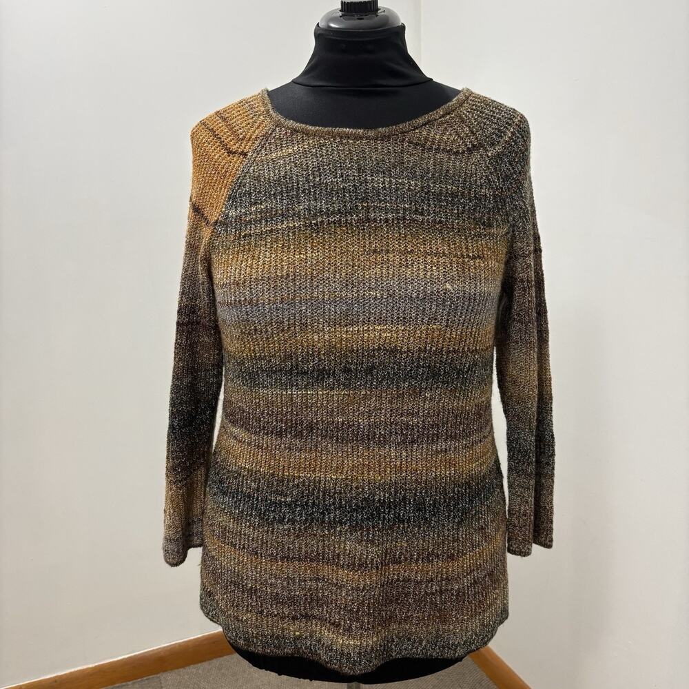 Christopher & Banks Womens XL Striped Knit Sweater Brown Rust Fall Pullover